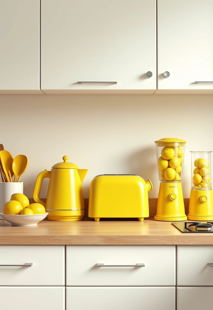 22+ Inspiring Yellow Kitchen Ideas - 6. Yellow Countertop Appliances