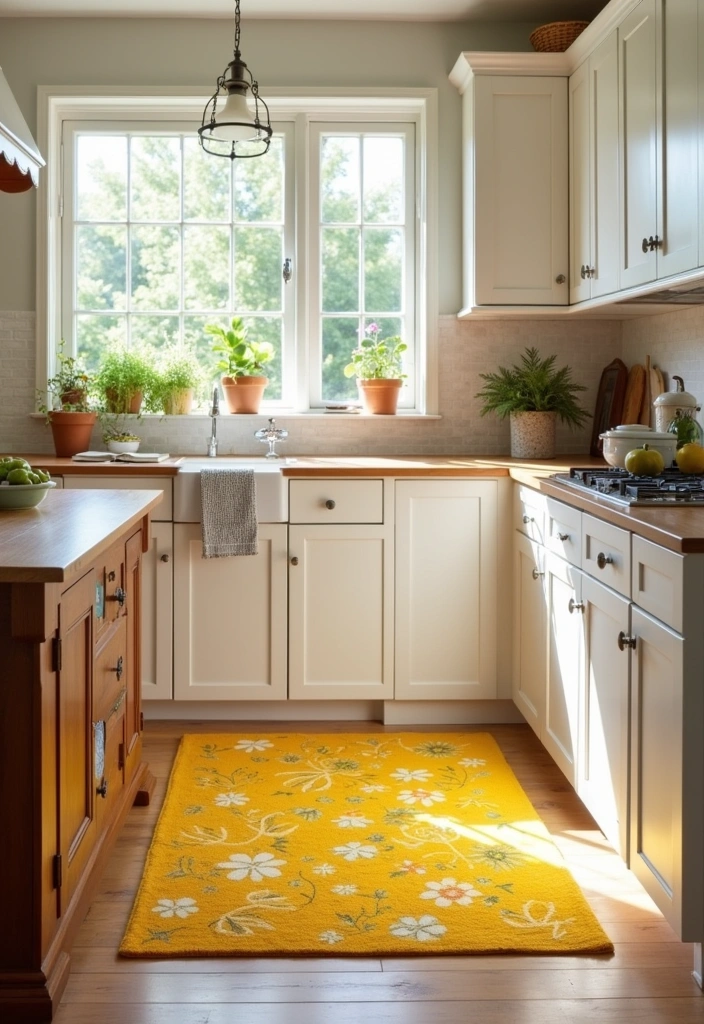 22+ Inspiring Yellow Kitchen Ideas - 7. Yellow Rugs for Comfort