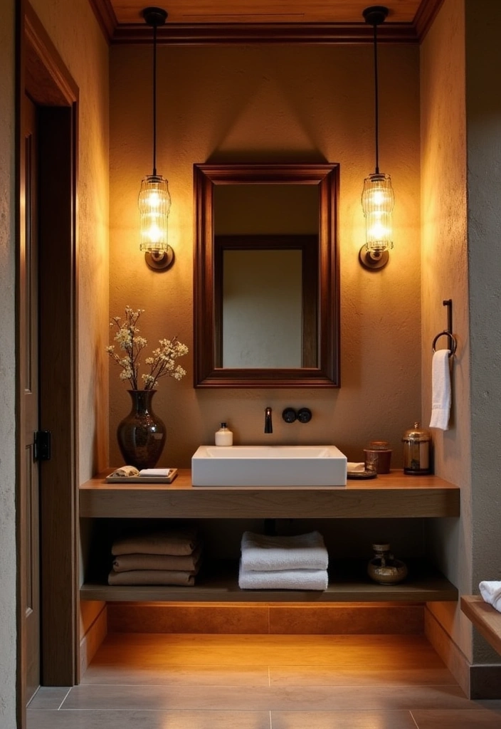 22+ Japanese Style Bathroom Ideas - 11. Warm Lighting