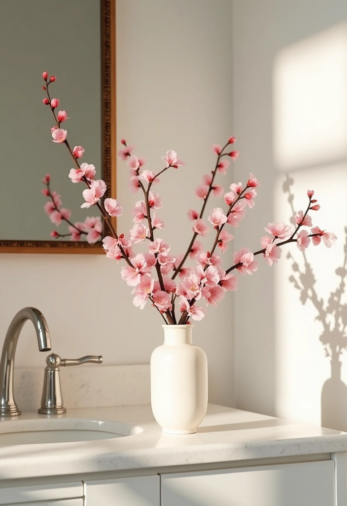 22+ Japanese Style Bathroom Ideas - 15. Fresh Floral Arrangements