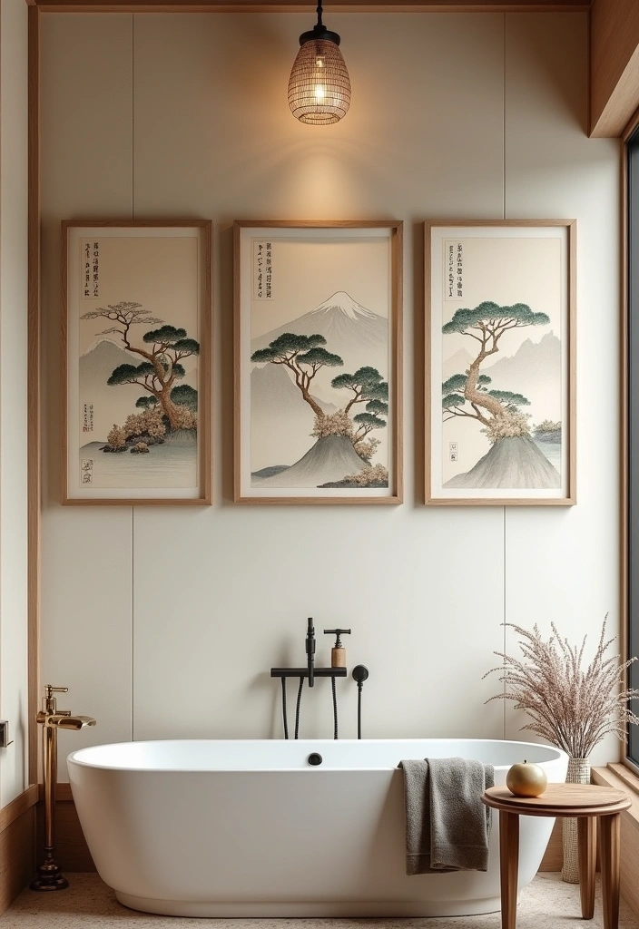 22+ Japanese Style Bathroom Ideas - 17. Subtle Art Pieces