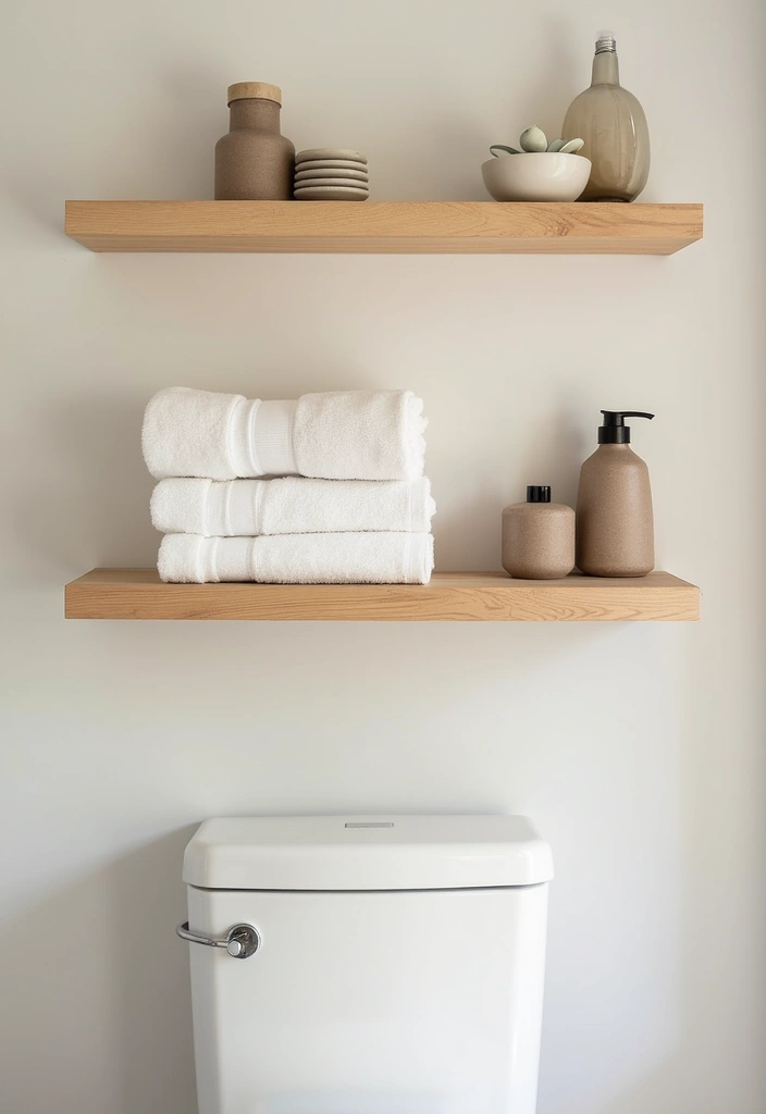 22+ Japanese Style Bathroom Ideas - 8. Floating Shelves