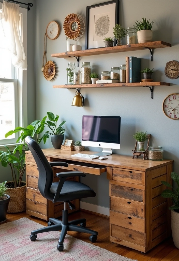 22+ Nature-Infused Office Setups Ideas - 12. Recycled and Upcycled Decor