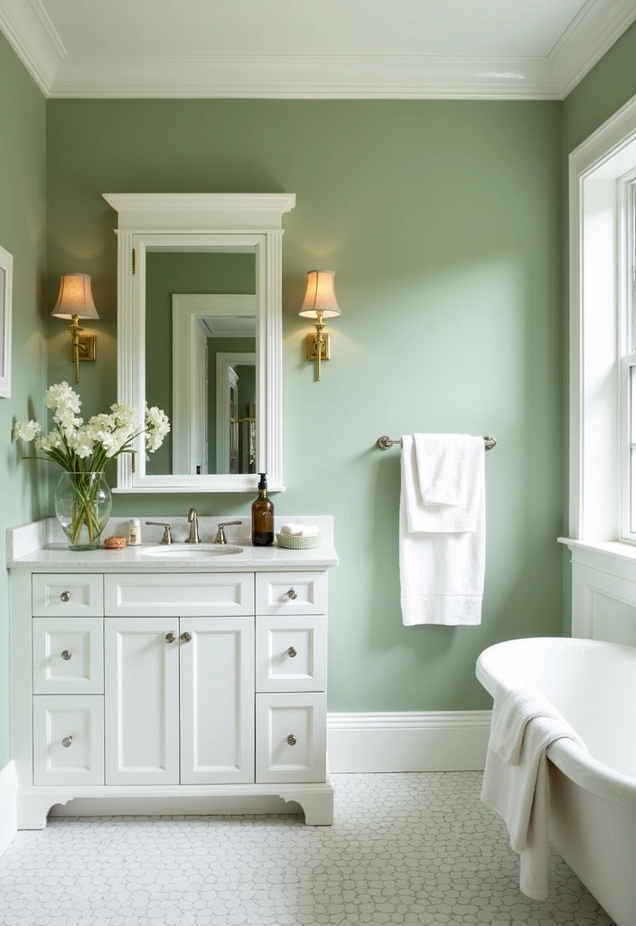 22+ Stunning Sage Green Bathroom Ideas - 11. Sage Green and White Combo