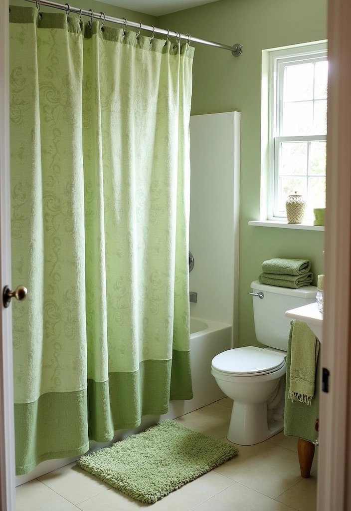 22+ Stunning Sage Green Bathroom Ideas - 12. Sage Green Textiles