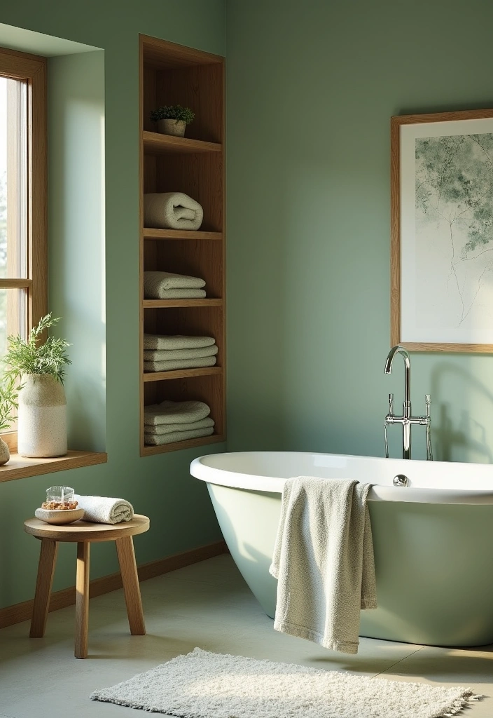 22+ Stunning Sage Green Bathroom Ideas - 13. Sage Green Accessories with Natural Elements