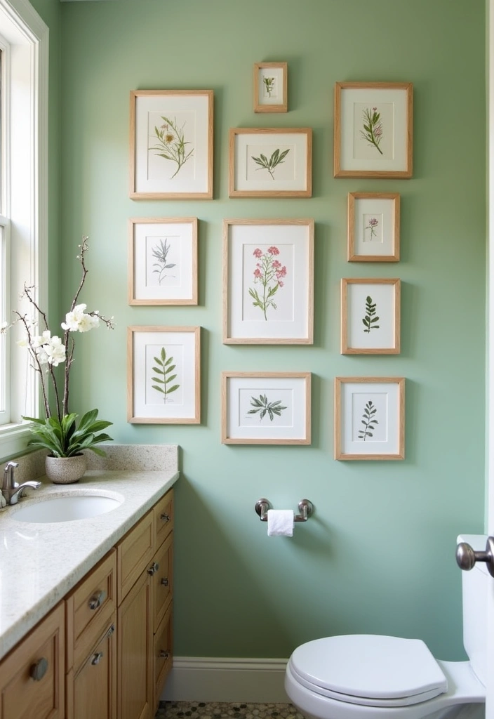 22+ Stunning Sage Green Bathroom Ideas - 15. Sage Green Artwork