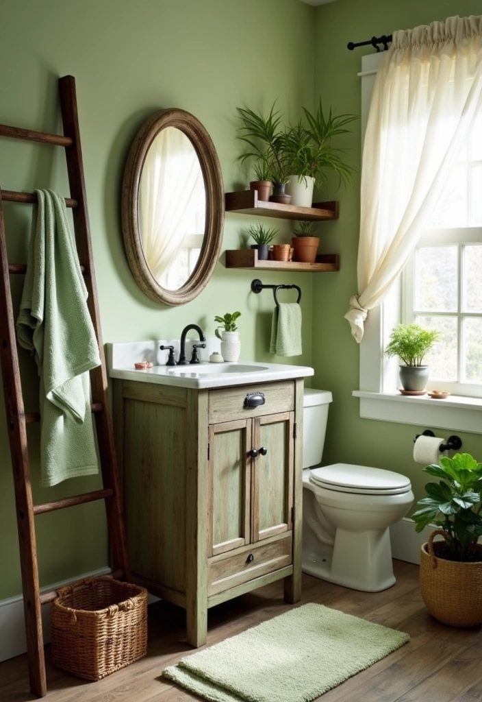 22+ Stunning Sage Green Bathroom Ideas - 2. Rustic Sage Green Decor