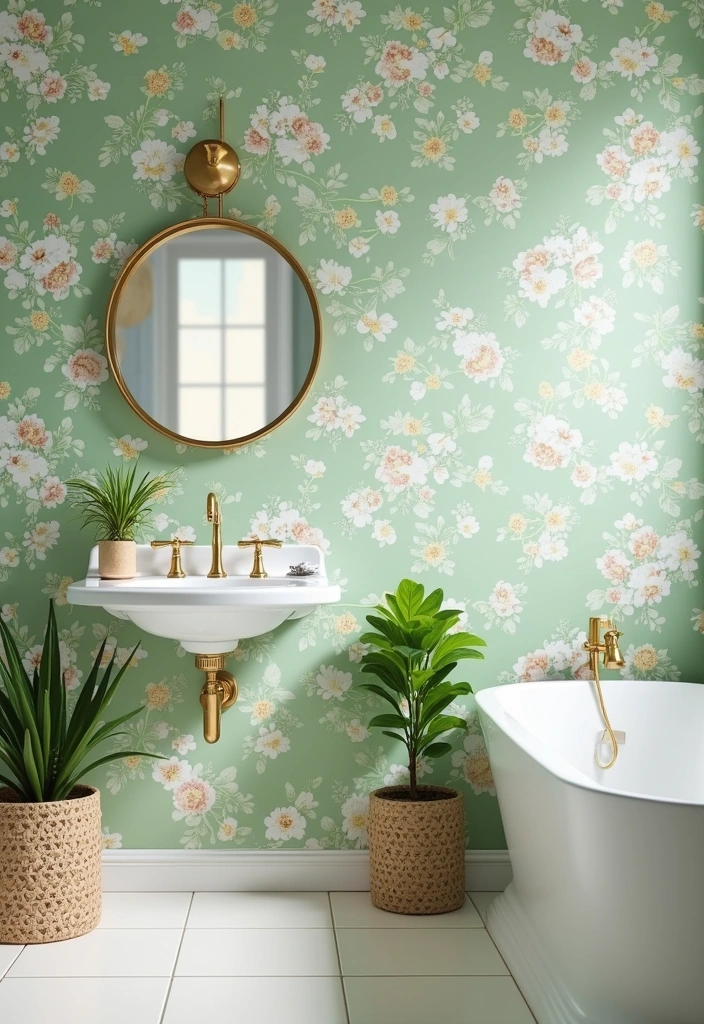 22+ Stunning Sage Green Bathroom Ideas - 5. Sage Green Wallpaper