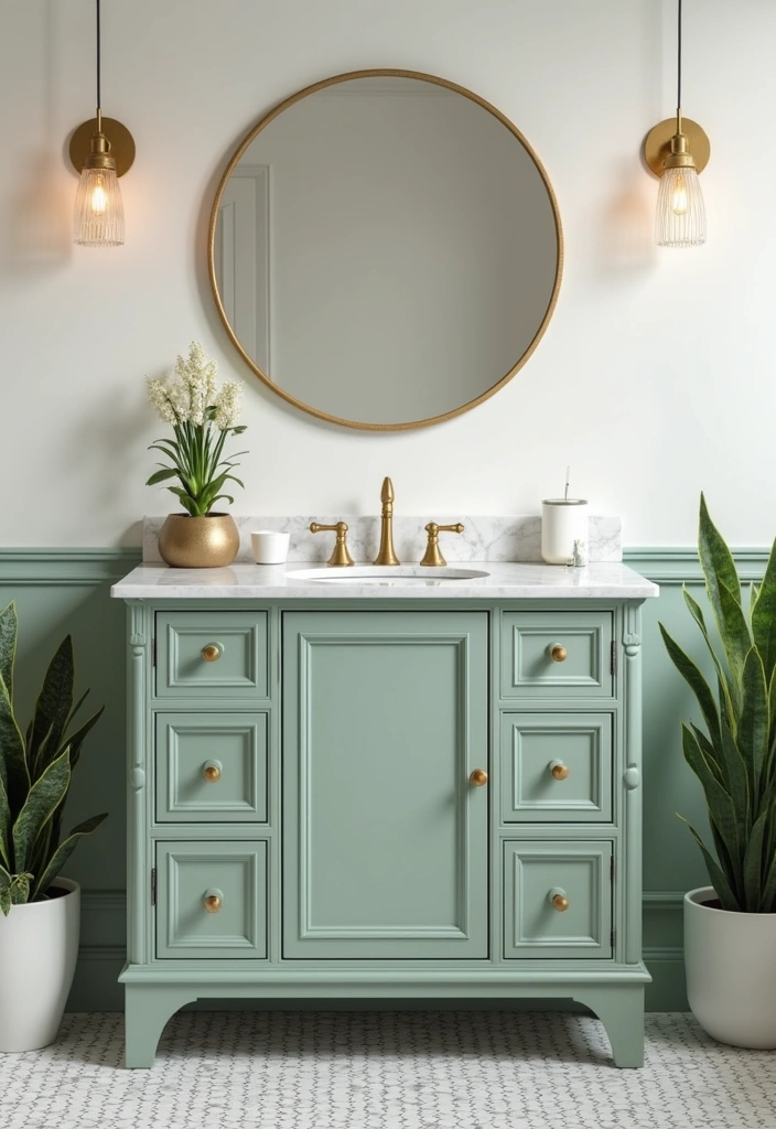 22+ Stunning Sage Green Bathroom Ideas - 6. Sage Green Vanity