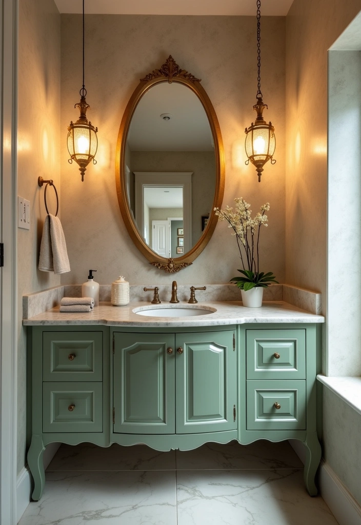 22+ Stunning Sage Green Bathroom Ideas - 9. Sage Green Lighting