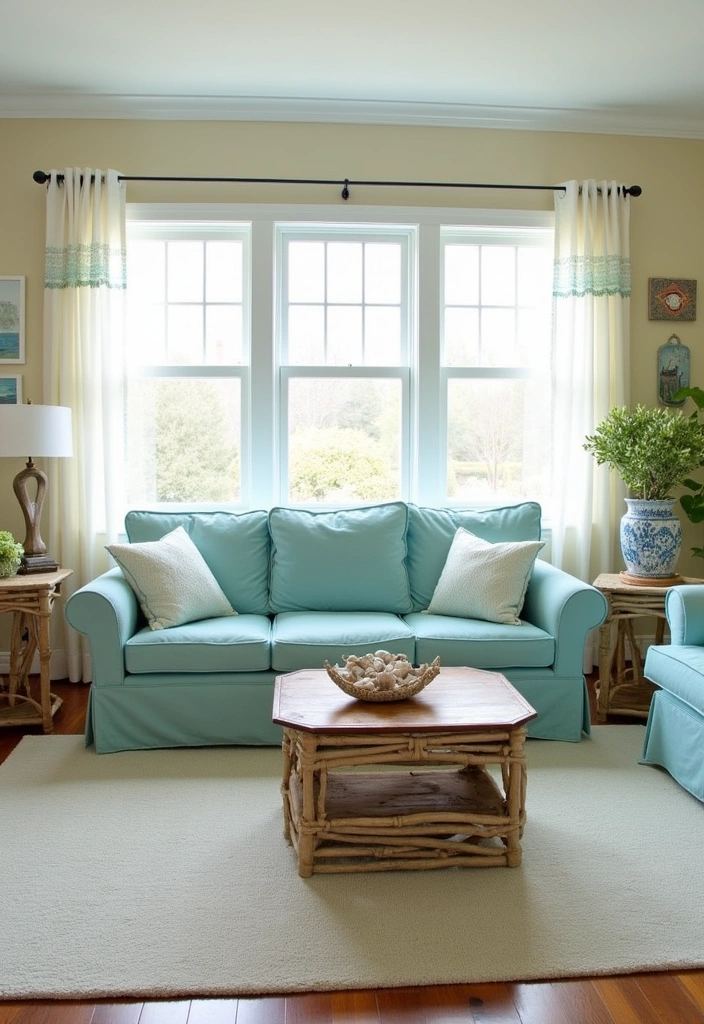 23+ Blue and Green Living Room Ideas - 1. Coastal Charm