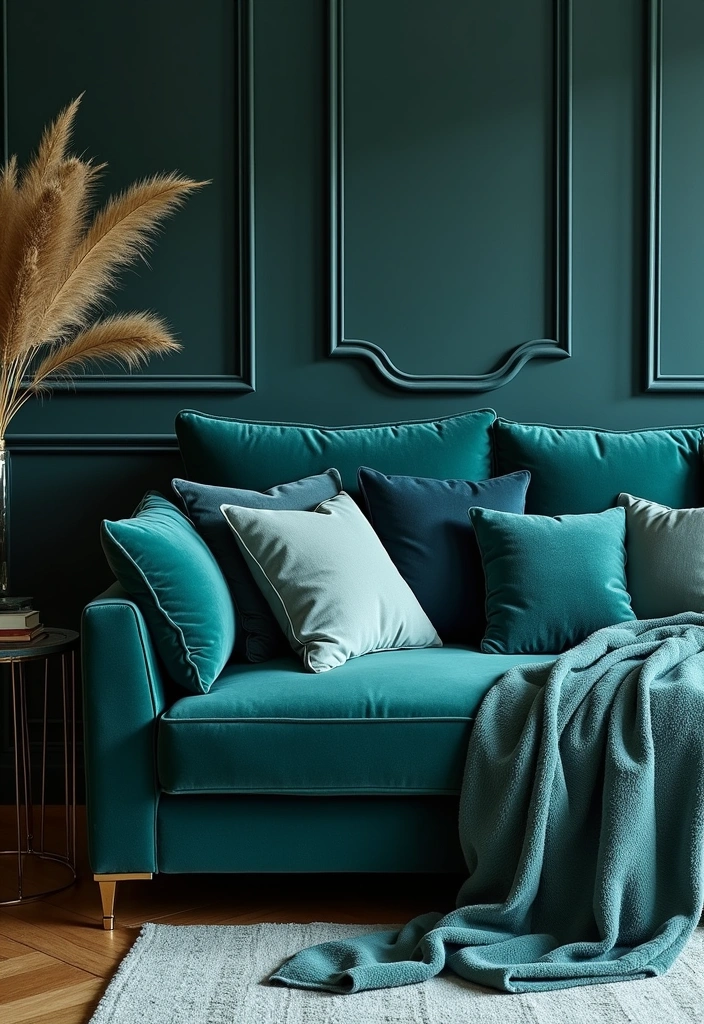 23+ Blue and Green Living Room Ideas - 13. Luxe Layering