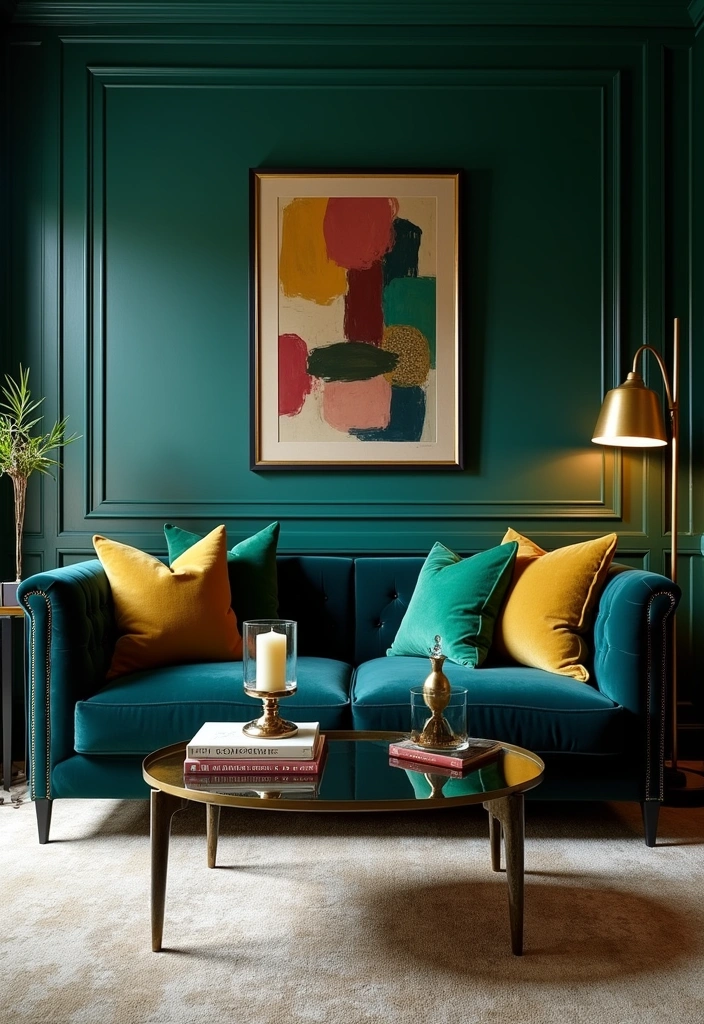 23+ Blue and Green Living Room Ideas - 2. Jewel Tones Elegance