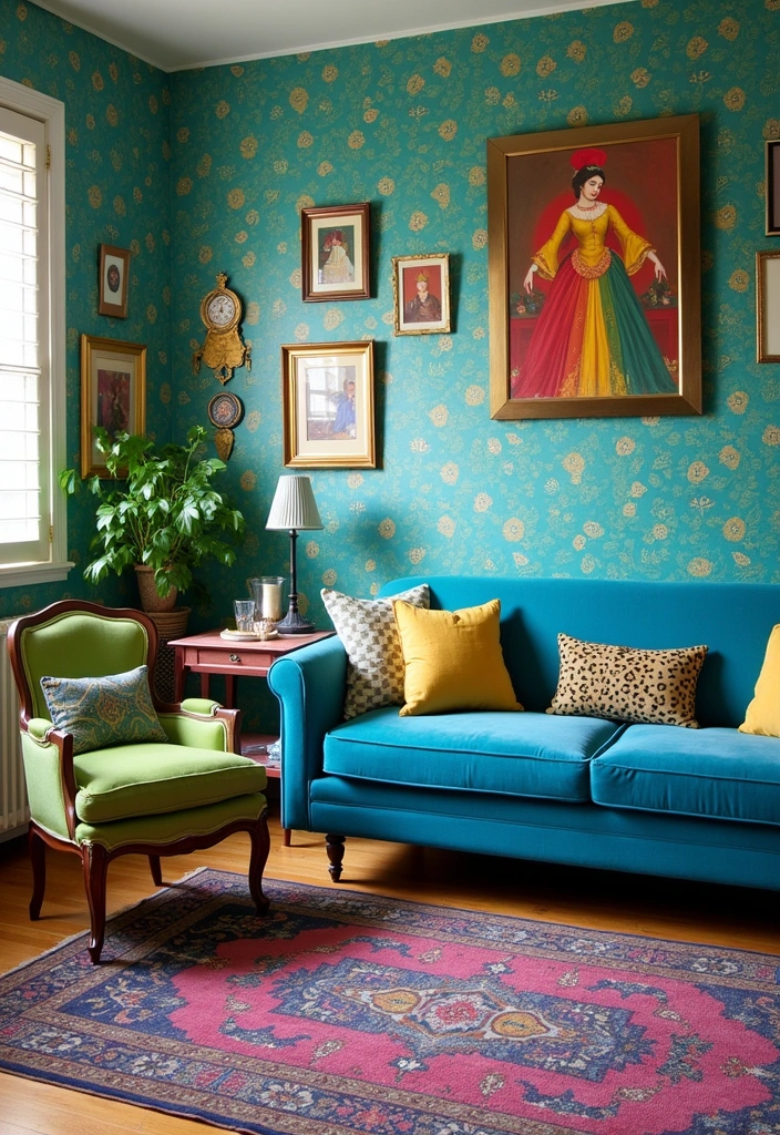 23+ Blue and Green Living Room Ideas - 7. Eclectic Mix