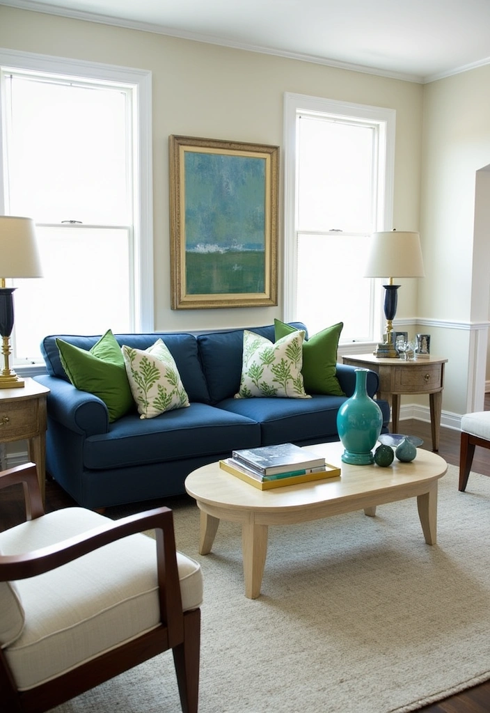 23+ Blue and Green Living Room Ideas - 8. Transitional Style