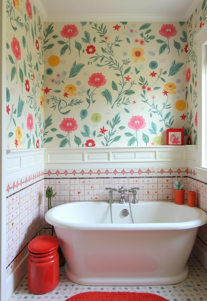 23+ Bold and Beautiful Bathroom Wallpaper Ideas - 10. Whimsical Patterns