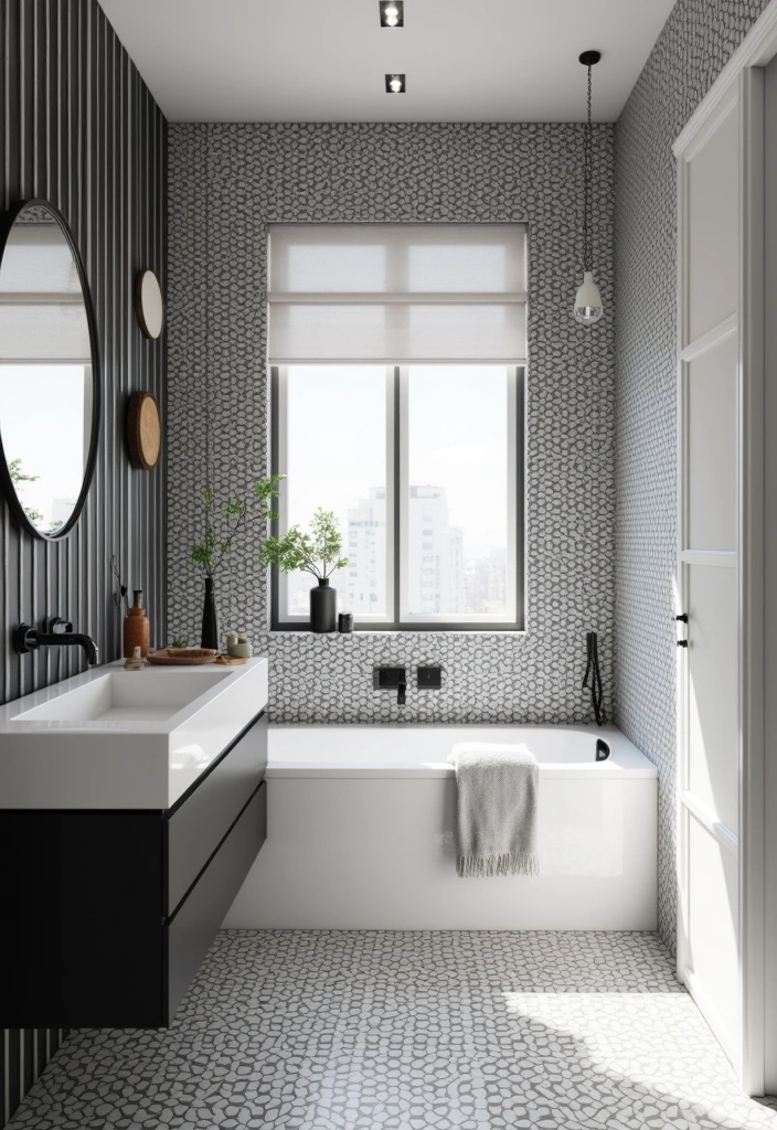 23+ Bold and Beautiful Bathroom Wallpaper Ideas - 12. Classic Monochrome