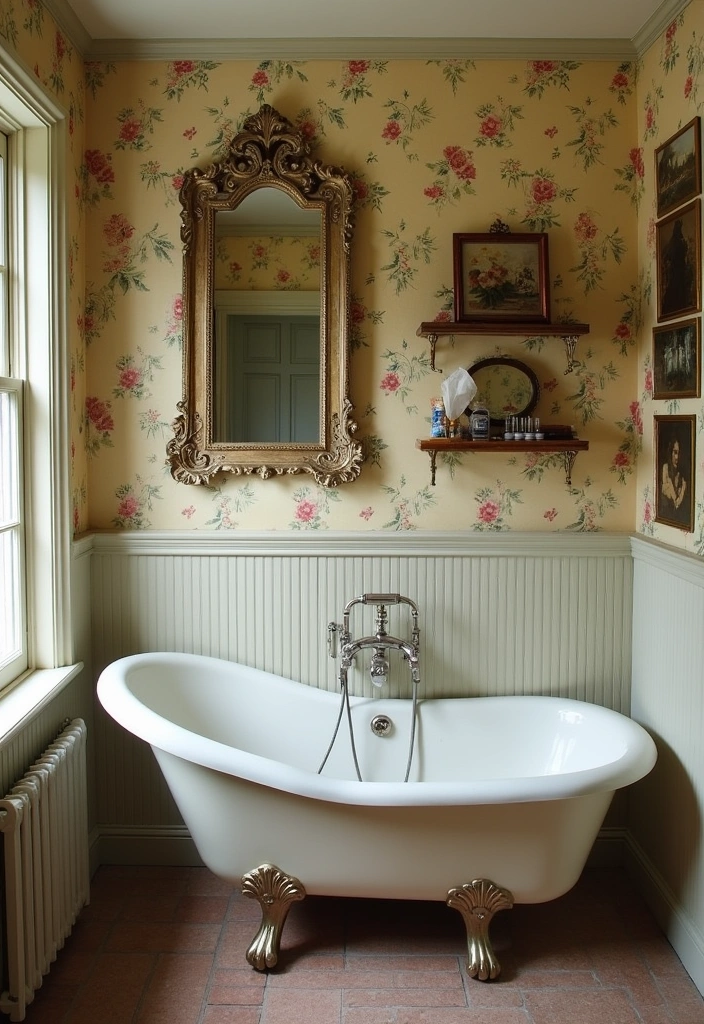 23+ Bold and Beautiful Bathroom Wallpaper Ideas - 3. Vintage Charm