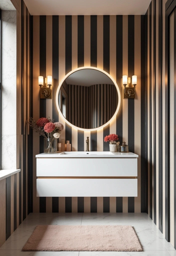 23+ Bold and Beautiful Bathroom Wallpaper Ideas - 4. Bold Stripes