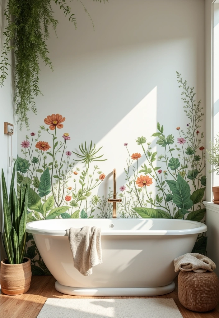 23+ Bold and Beautiful Bathroom Wallpaper Ideas - 6. Botanical Bliss