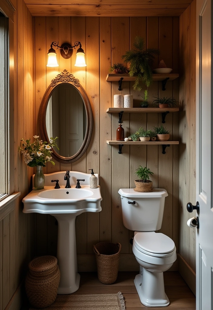 23+ Bold and Beautiful Bathroom Wallpaper Ideas - 8. Rustic Wood Paneling