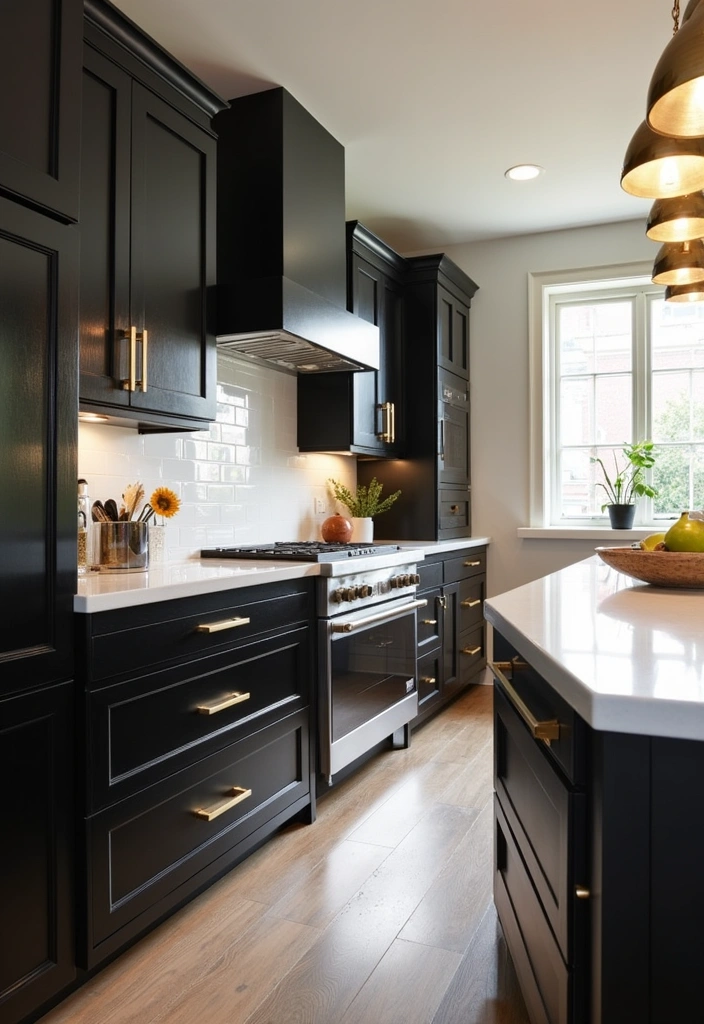 23+ Chic Black Kitchen Cabinet Ideas - 1. Glossy Black Elegance