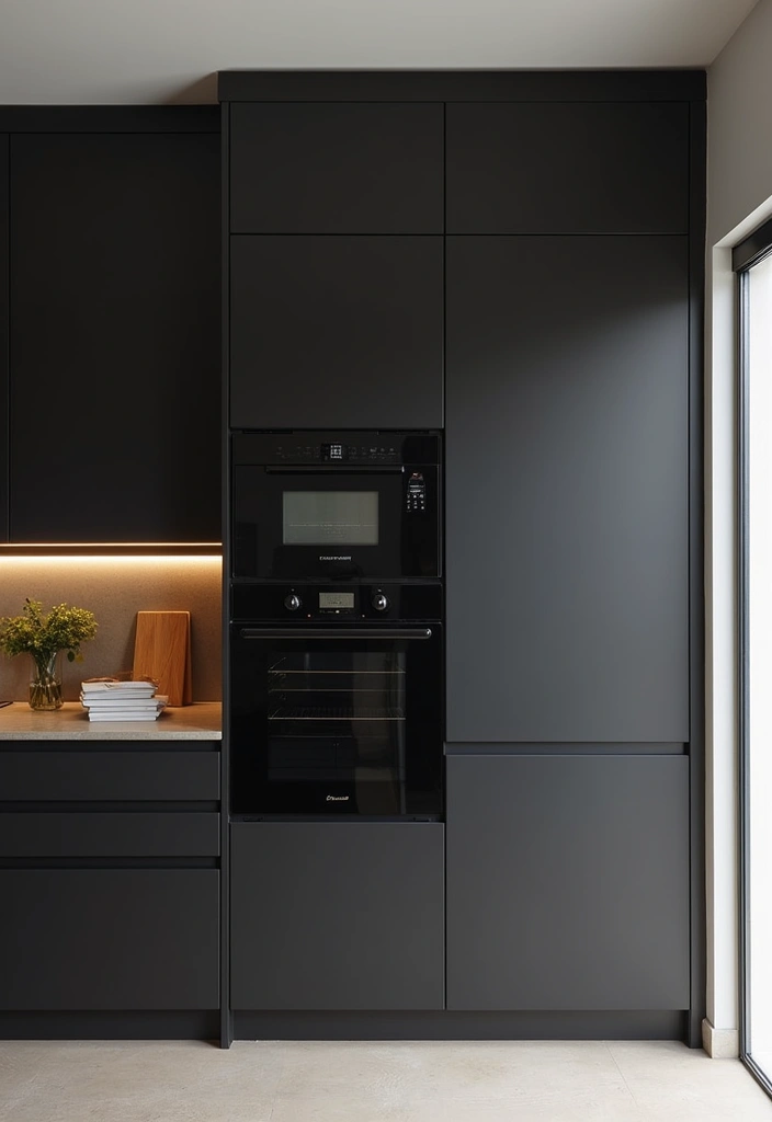 23+ Chic Black Kitchen Cabinet Ideas - 21. Hidden Appliance Design