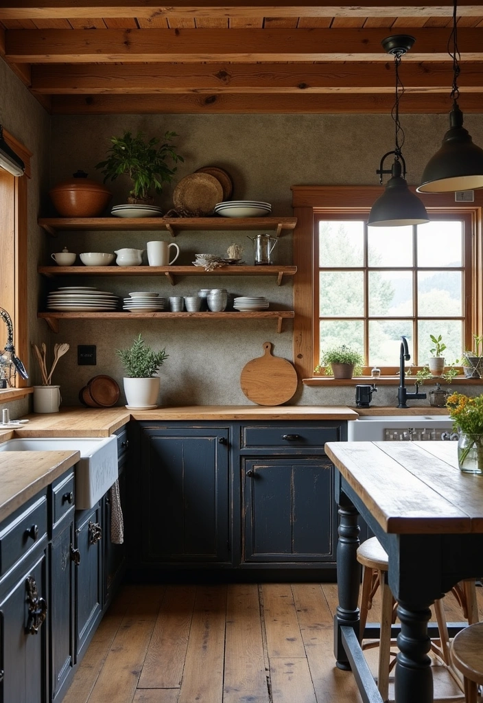 23+ Chic Black Kitchen Cabinet Ideas - 4. Rustic Charm