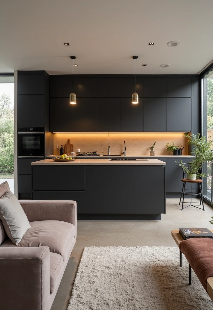 23+ Chic Black Kitchen Cabinet Ideas - 6. Open Concept Design