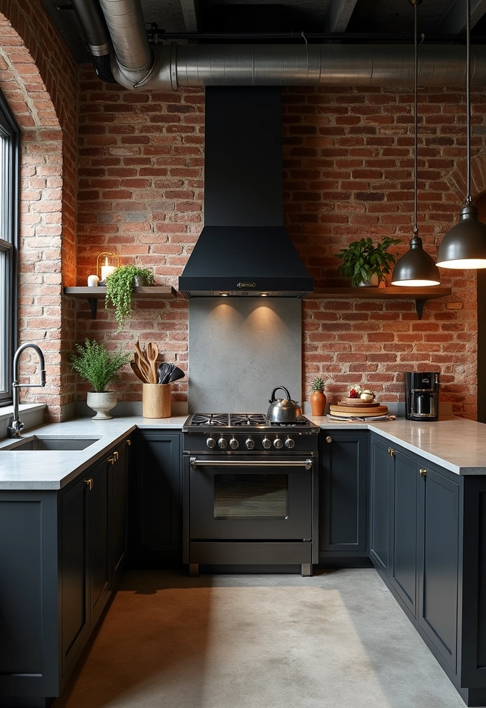 23+ Chic Black Kitchen Cabinet Ideas - 8. Industrial Style