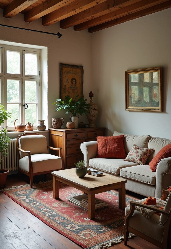 23+ Earthy Living Room Ideas - 14. Eclectic Mix of Furniture