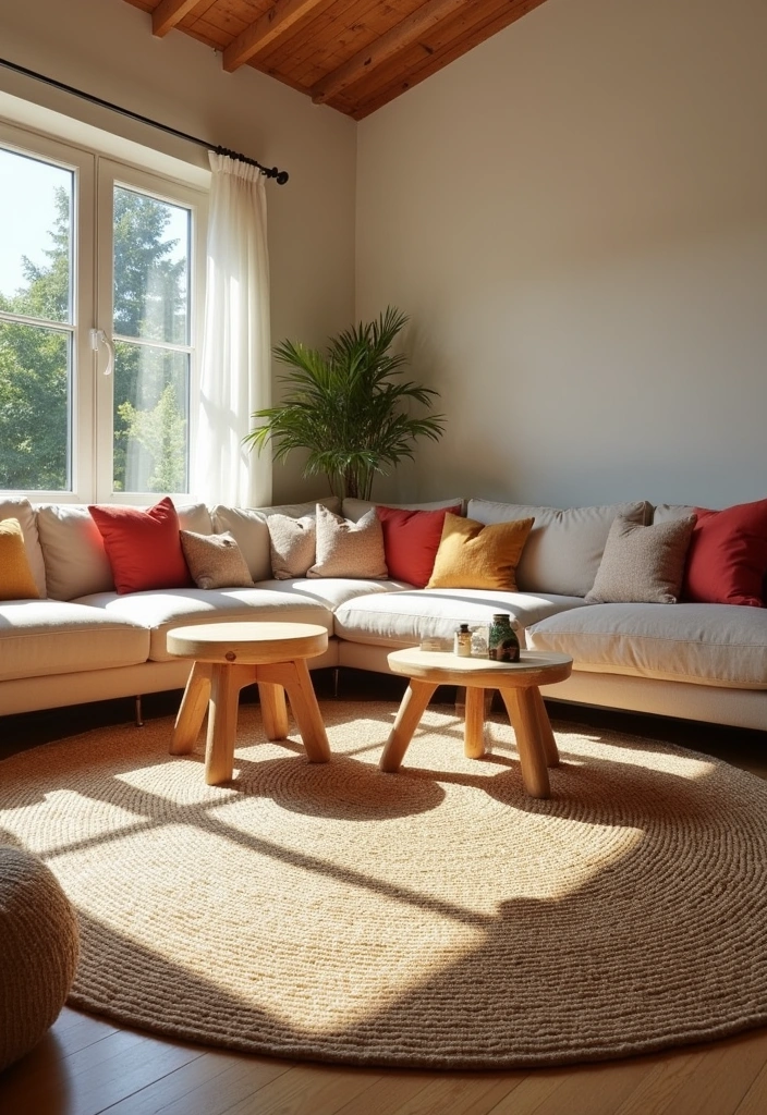 23+ Earthy Living Room Ideas - 5. Natural Fiber Rugs
