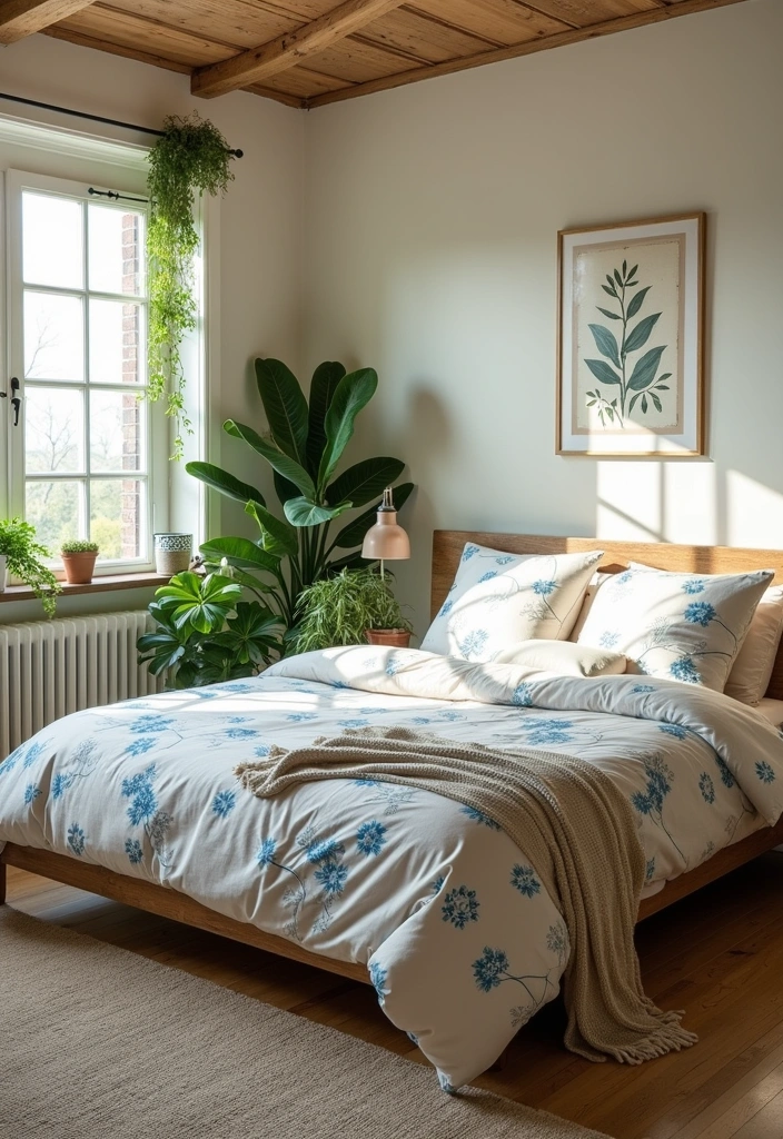 23+ Fresh Elegant Blue and Cream Bedroom Ideas - 10. Nature-Inspired Oasis