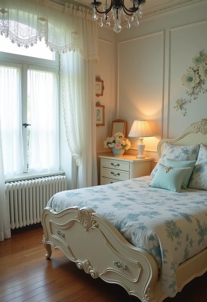 23+ Fresh Elegant Blue and Cream Bedroom Ideas - 3. Romantic Vintage Charm