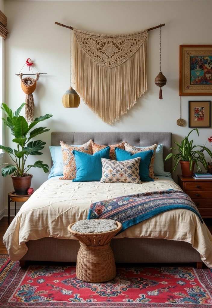 23+ Fresh Elegant Blue and Cream Bedroom Ideas - 4. Chic Bohemian Vibes