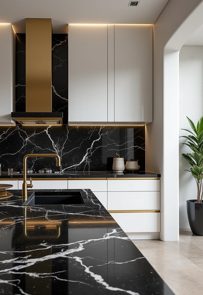 23+ Kitchens With Black Worktops for a Modern Look Ideas - 6. Luxurious Marble Touch