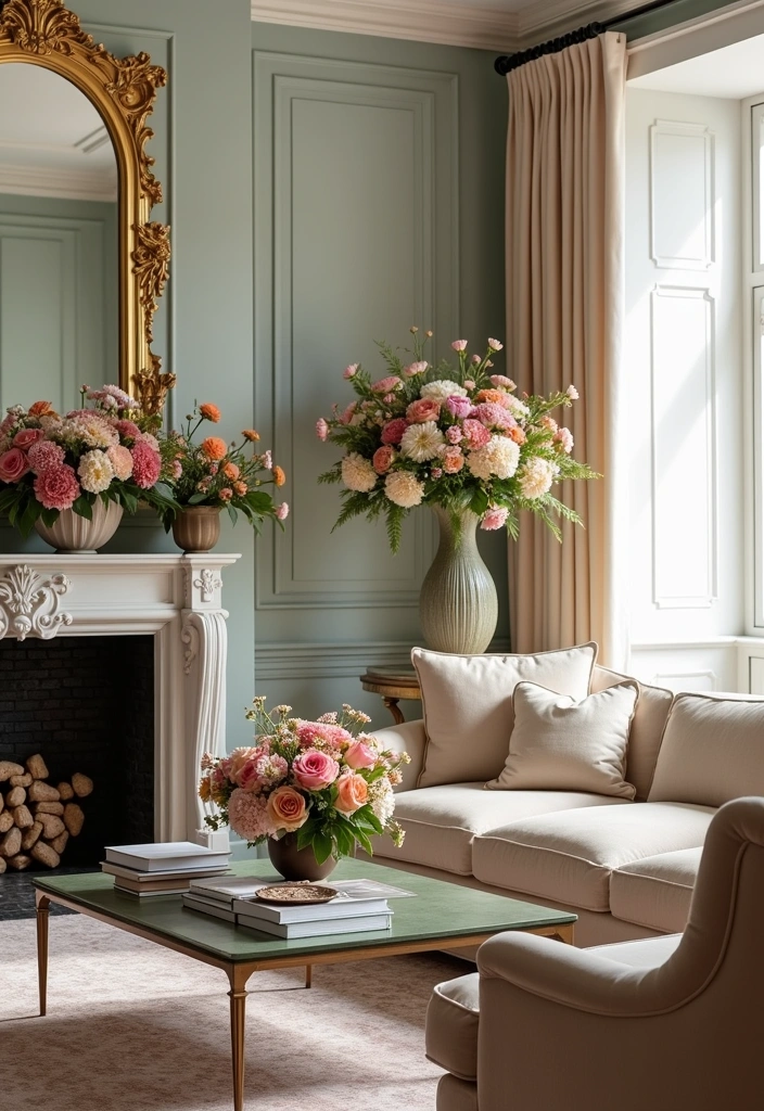 23+ Neoclassical Living Room Concept Ideas - 15. Floral Arrangements