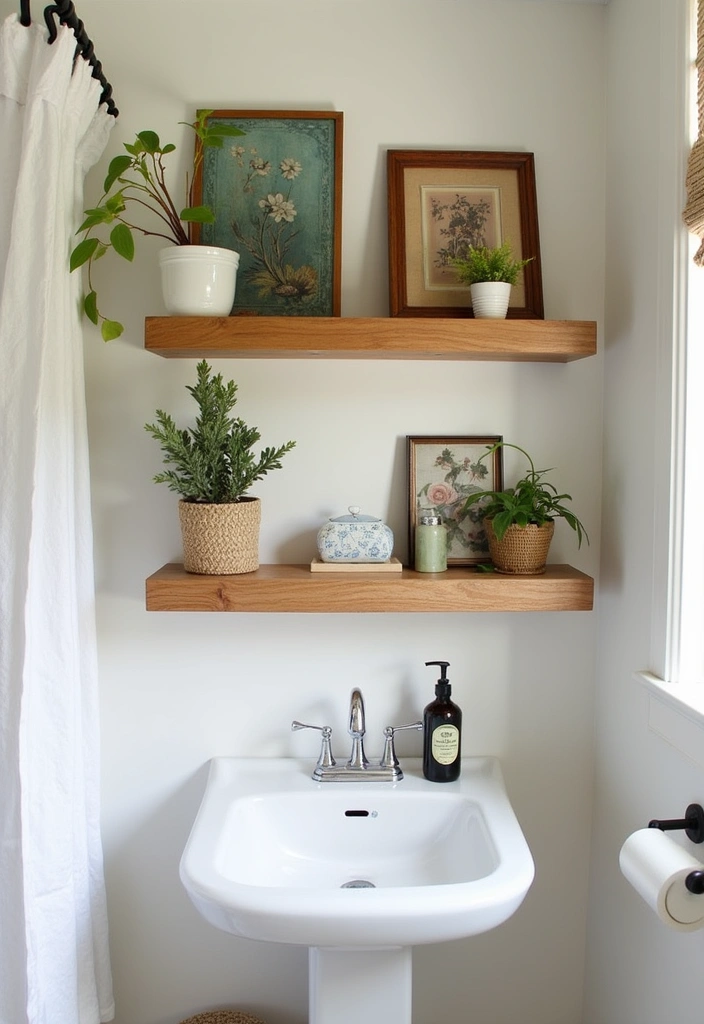 23+ Retro Bathroom Ideas: Unique Fixtures & Accents - 14. Floating Shelves: Stylish Storage and Display