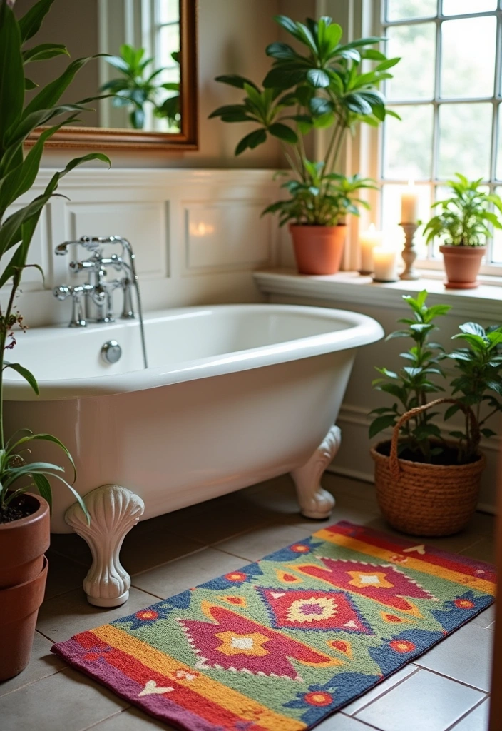 23+ Retro Bathroom Ideas: Unique Fixtures & Accents - 16. Unique Bathtub Mats: Comfort in Style