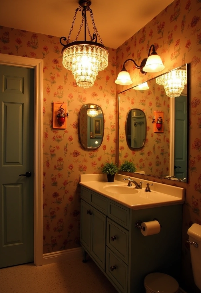 23+ Retro Bathroom Ideas: Unique Fixtures & Accents - 3. Vintage Lighting Fixtures: Illuminate with Style