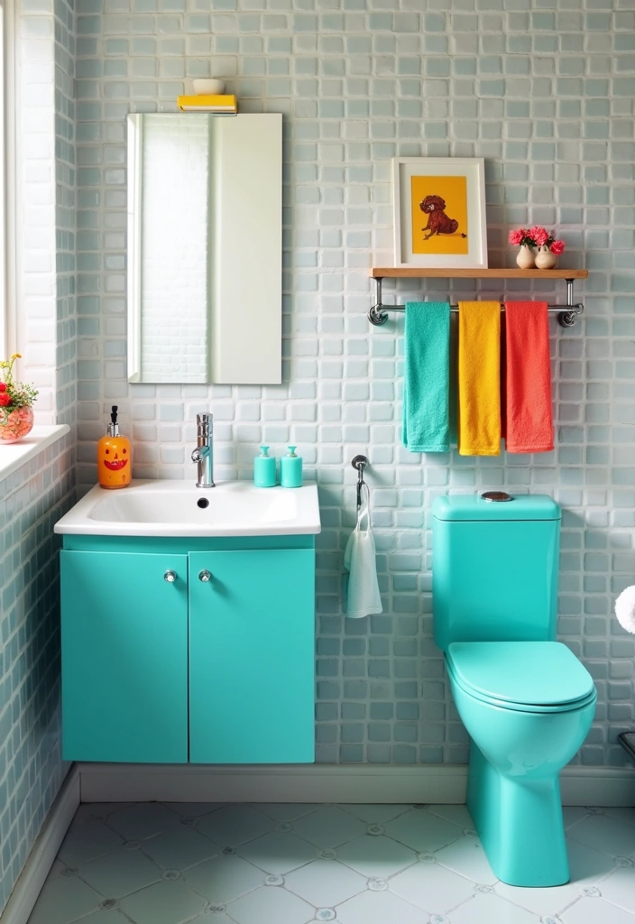 23+ Retro Bathroom Ideas: Unique Fixtures & Accents - 4. Colorful Retro Fixtures: Make a Bold Statement