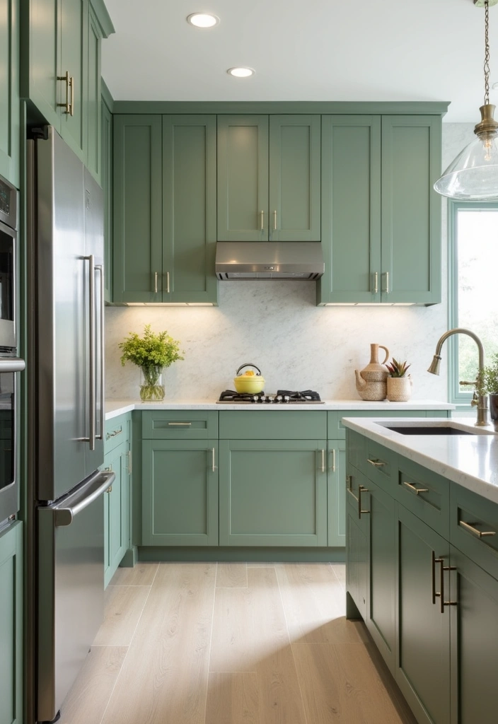 23+ Sage Green Kitchen Ideas: A Fresh Take on Interior Decor - 10. Incorporating Stainless Steel Appliances