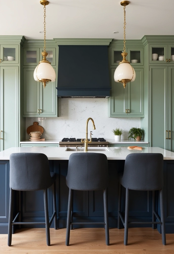 23+ Sage Green Kitchen Ideas: A Fresh Take on Interior Decor - 3. Elegant Contrast with Darker Accents