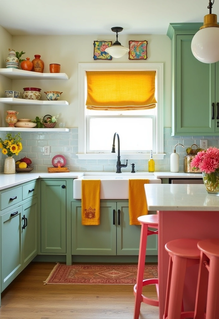 23+ Sage Green Kitchen Ideas: A Fresh Take on Interior Decor - 6. Vibrant Accessories to Brighten Up Sage Green