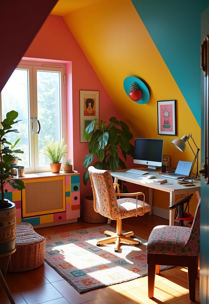 24+ Chic and Functional Attic Office Ideas - 10. Colorful Creativity