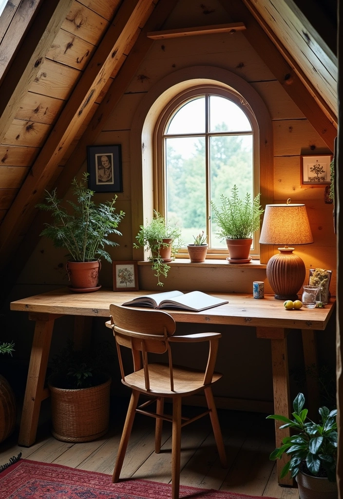 24+ Chic and Functional Attic Office Ideas - 11. Rustic Charm