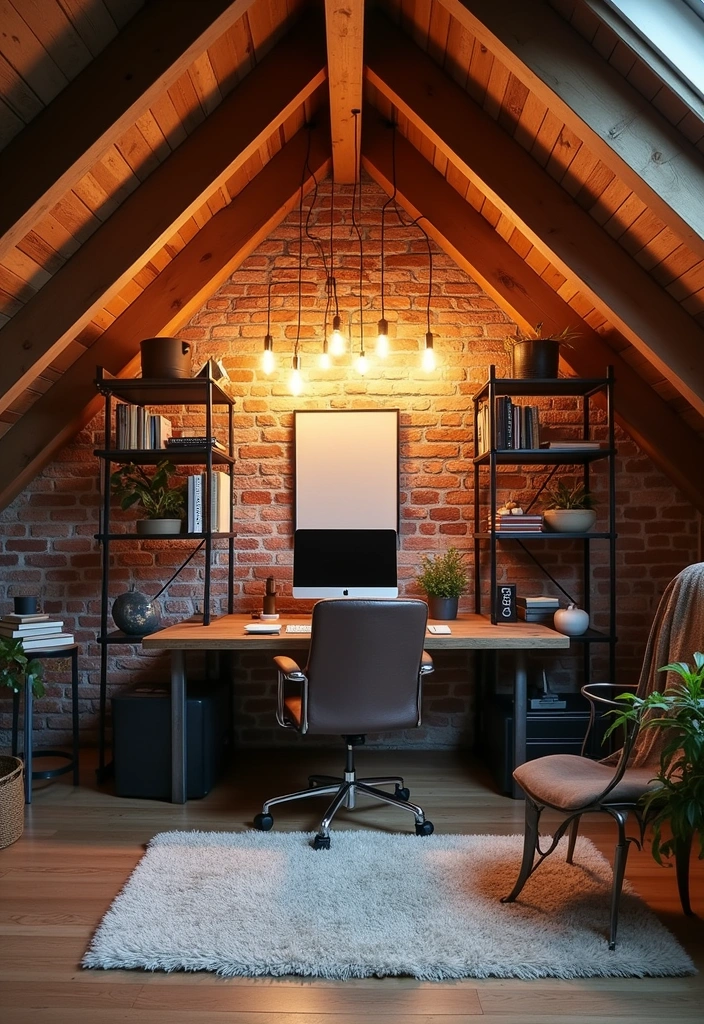 24+ Chic and Functional Attic Office Ideas - 3. Industrial Chic