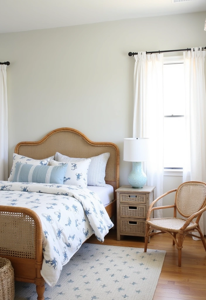 24+ Coastal Bedroom Ideas: Embrace Beachy Vibes at Home - 10. Rattan and Wicker Furniture