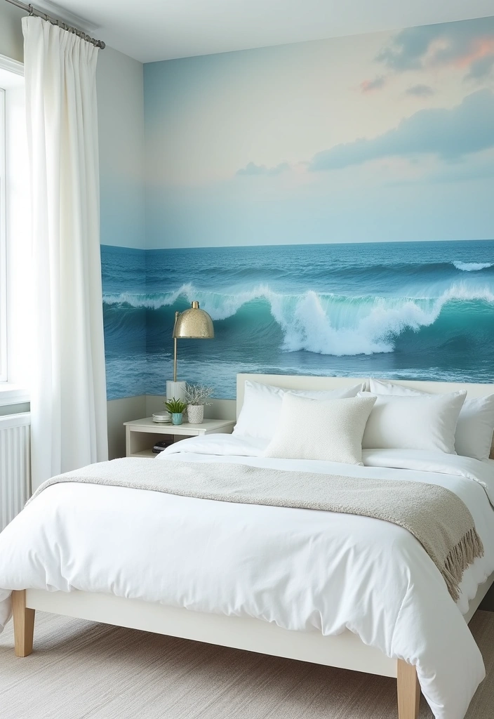 24+ Coastal Bedroom Ideas: Embrace Beachy Vibes at Home - 11. Ocean Waves on the Walls